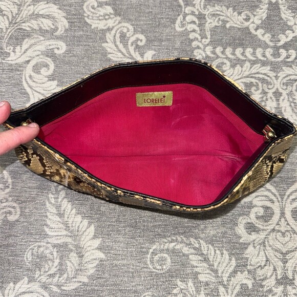 LORELEI Envelope Clutch Purse Womens Small Snakeskin Print Brown Tan Black